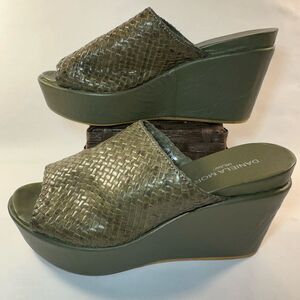 Daniela Mori Milano Green Woven Wedges Made in India Open Toe Shoe Sz 6.5